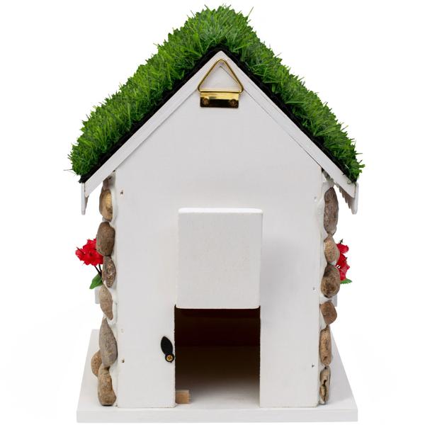 2er-Set Nisthilfe, Steinhäuschen-Optik, echte Steine & Kunstrasen – Vogelhaus für Meisen & Trauerschnäpper, detailreiche Dekoration