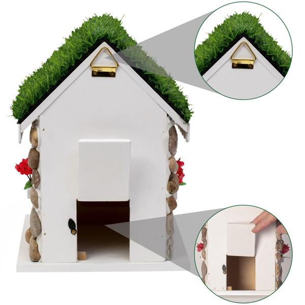 2er-Set Nisthilfe, Steinhäuschen-Optik, echte Steine & Kunstrasen – Vogelhaus für Meisen & Trauerschnäpper, detailreiche Dekoration