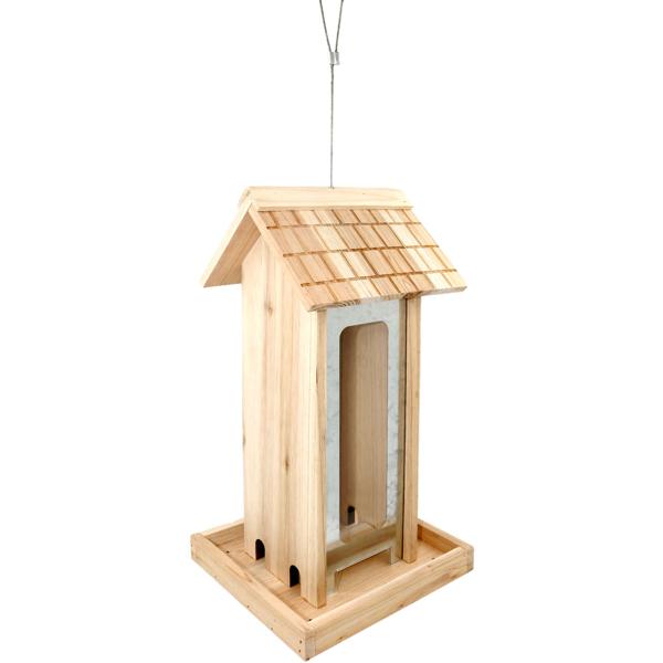 XL-Vogelhaus aus Tannenholz zum Aufhängen - Schutz vor Wind & Feuchtigkeit mit Plexiglasscheiben - Ideale Futterstelle 37.5x19x17.5cm - Für Garten