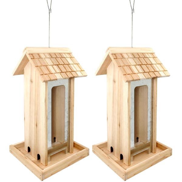 2er-Set XL-Vogelhaus aus Tannenholz - Aufhängbar, witterungsbeständig mit Plexiglas - 37.5x19x17.5 cm – Vogelfutterstelle für Garten