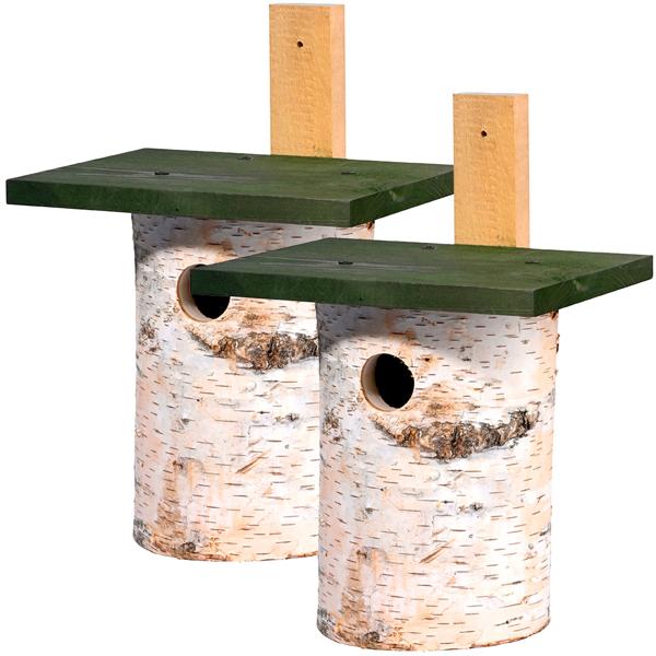 2er-Set Nistkasten aus Birkenholz - ganzjähriger Unterschlupf für kleine Wildvögel - Bruthilfe & Winterheim - 30x21x18.5 cm - einfache Reinigung & Montage