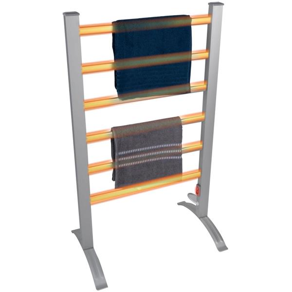 Elektrischer Handtuchtrockner aus Aluminium, weiss, 100 Watt, mit 6 Heizstäben, Inklusive Fussstütze und Wandhalterung, für wohlige wärme