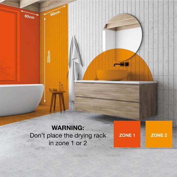 Elektrischer Handtuchtrockner aus Aluminium, weiss, 100 Watt, mit 6 Heizstäben, Inklusive Fussstütze und Wandhalterung, für wohlige wärme