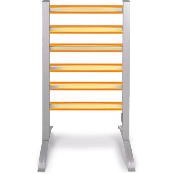 Elektrischer Handtuchtrockner aus Aluminium, weiss, 100 Watt, mit 6 Heizstäben, Inklusive Fussstütze und Wandhalterung, für wohlige wärme