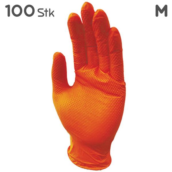 Nitrilkautschuk Handschuhe orange - 100 Stk. Grösse M - Diamantenstruktur für sicheren Grip - Stabil, elastisch, beidhändig, ungepudert, lebensmittelecht