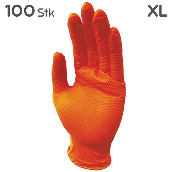 Nitrilkautschuk Handschuhe 100 Stk. XL - Orange Einweghandschuhe mit Diamantenstruktur für sicheren Grip - Stabil, elastisch & lebensmittelecht