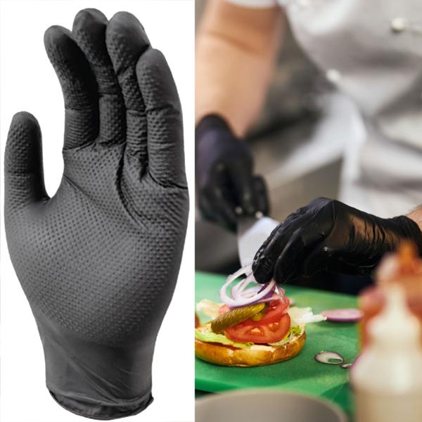 Nitrilkautschuk Handschuhe 50 Stk. schwarz - Grösse M - Diamantenstruktur für sicheren Halt - reissfest, flexibel - Schutz vor Öl/Farbe/Kleber