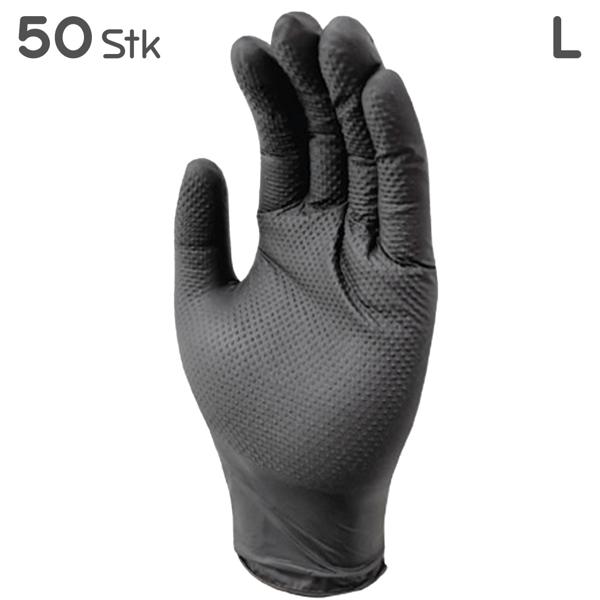 Nitrilkautschuk Handschuhe 50 Stk. Grösse L schwarz - Diamantenstruktur für sicheren Grip - Robuster Einwegschutz für Haushalt & Grill