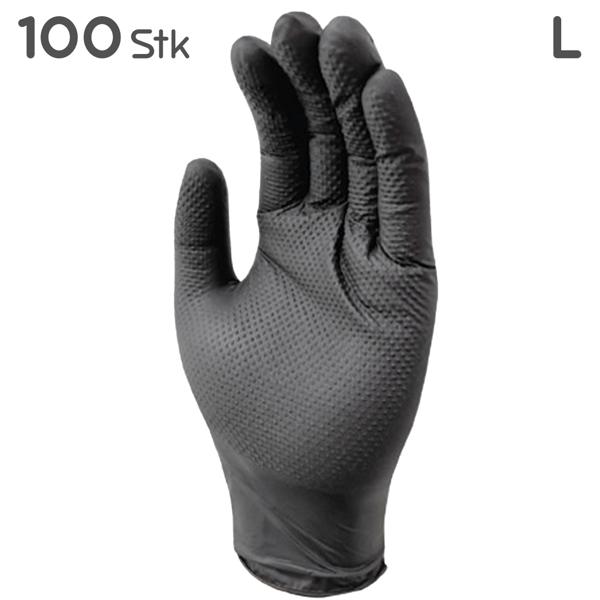 Nitrilkautschuk Handschuhe 100 Stk. Grösse L - Stabil & Elastisch für sicheren Halt - Einweghandschuhe mit Gripstruktur, Lebensmittelkontakt, schwarz