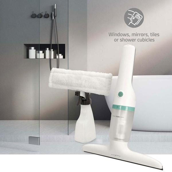 Akku-Fenstersauger mit 28cm Abziehbreite, weiss grün, 12W – inkl. 350ml Sprühset mit Mikrofaserwischer für eine streifenfreie Fensterreinigung