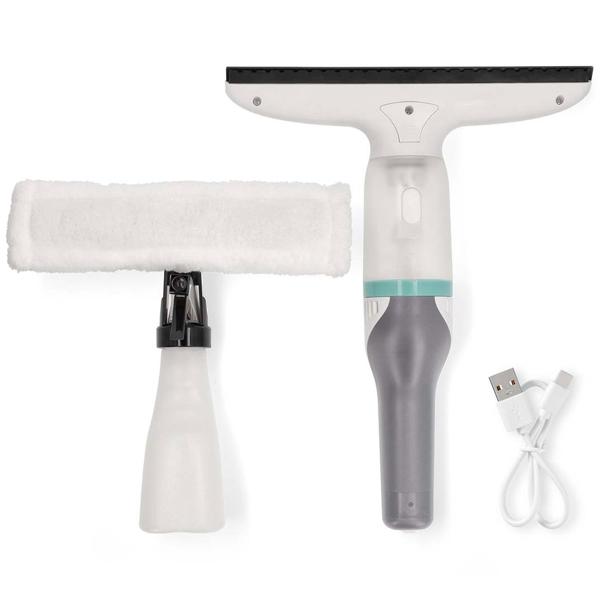 Akku-Fenstersauger mit 28cm Abziehbreite, weiss grün, 12W – inkl. 350ml Sprühset mit Mikrofaserwischer für eine streifenfreie Fensterreinigung