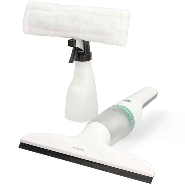 Akku-Fenstersauger mit 28cm Abziehbreite, weiss grün, 12W – inkl. 350ml Sprühset mit Mikrofaserwischer für eine streifenfreie Fensterreinigung