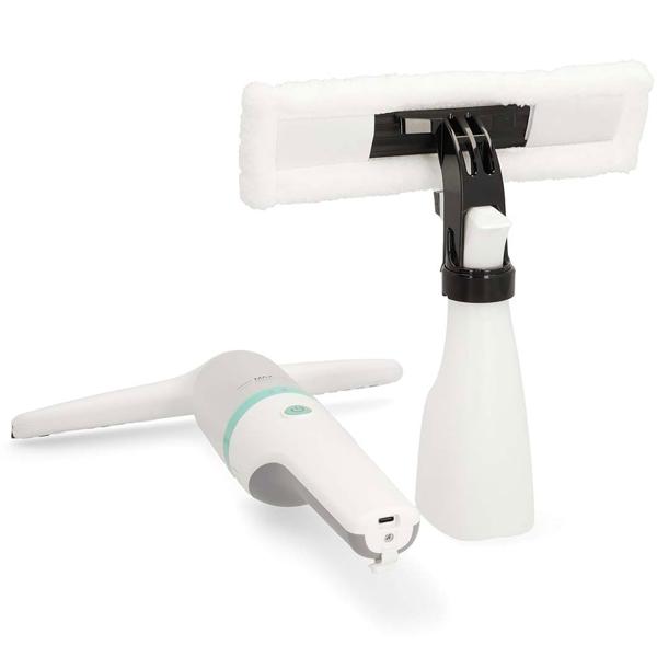 Akku-Fenstersauger mit 28cm Abziehbreite, weiss grün, 12W – inkl. 350ml Sprühset mit Mikrofaserwischer für eine streifenfreie Fensterreinigung