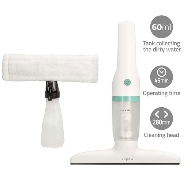 Akku-Fenstersauger mit 28cm Abziehbreite, weiss grün, 12W – inkl. 350ml Sprühset mit Mikrofaserwischer für eine streifenfreie Fensterreinigung