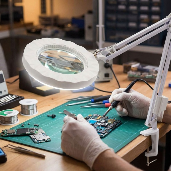 Helle LED-Lupenleuchte, 700 Lumen, 1,75x Vergrösserung, Gelenkarm – 6W, 42 SMD LEDs, weiss, für Lesen, DIY, Handwerk & mehr