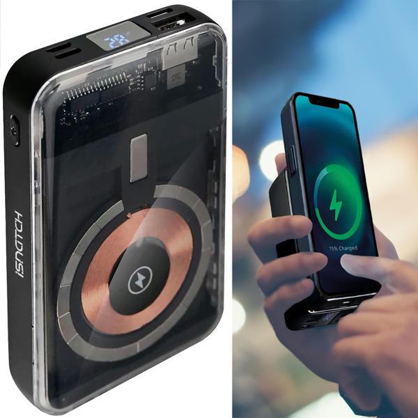 MagSafe Wireless Powerbank 10000mAh, Kabellose Magnetische Power Bank mit LED-Display inkl. USB-A USB-C und Lightning, 3x USB, Akkupack für iPhone 12, 13, 14, 15