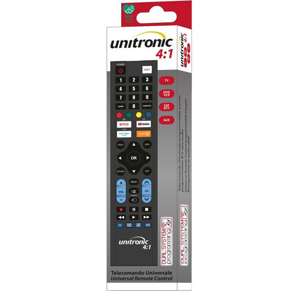 Universal Fernbedienung für 4 Geräte - Individuell programmierbar für TV, SAT, DVD, VCR, HI-FI, PS2, Xbox - Infrarot - Schwarz - AAA Batterien