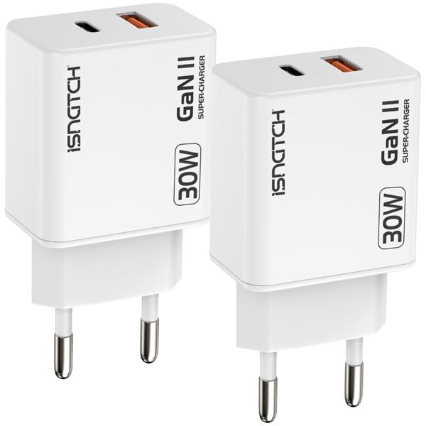 2er-Set Dual USB Ladegerät - QC 3.0 & PD - GaN-Technologie 30W Schnellladegerät für Handy & Laptop - Überhitzungsschutz - Weiss