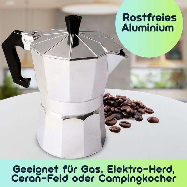 Klassischer Espressokocher aus Aluminium, 150 ml für 3 Tassen - Traditioneller Kaffeegenuss, für aromatischen Espresso wie vom Barista