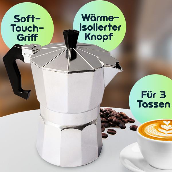 Klassischer Espressokocher aus Aluminium, 150 ml für 3 Tassen - Traditioneller Kaffeegenuss, für aromatischen Espresso wie vom Barista