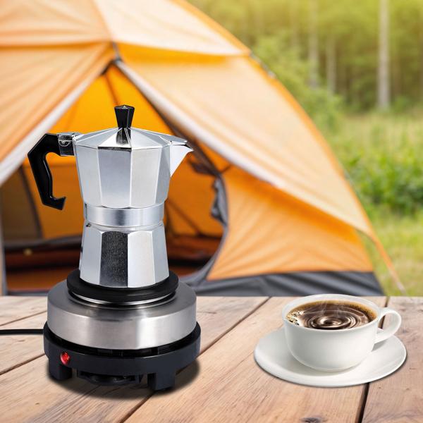 Kompakte elektrische Mini-Einzelkochplatte mit Espresso-Kocher, 500 Watt, Ideal für Camping & kleine Küchen
