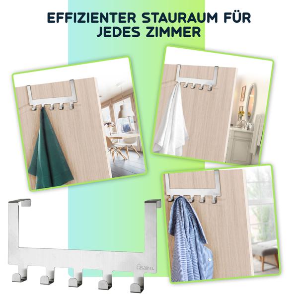 2er-Set Robuste Edelstahl-Türgarderobenleiste mit je 5 Kleiderhaken, platzsparende Aufbewahrung für Jacken, Mäntel, Handtücher u.v.m.