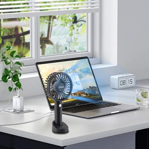 2er-Set Flexibler 2in1 Hand- & Tischventilator (schwarz): Akku- & USB-Betrieb, 3 Stufen für optimale Kühlung, tragbar für Büro, Reise & Zuhause