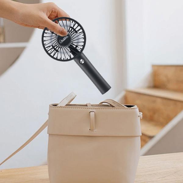 2er-Set Flexibler 2in1 Hand- & Tischventilator (schwarz): Akku- & USB-Betrieb, 3 Stufen für optimale Kühlung, tragbar für Büro, Reise & Zuhause