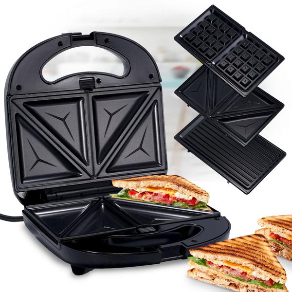 Vielseitiger 3in1 Multi-Grill: Kontaktgrill, Sandwichmaker & Waffeleisen in einem Gerät, (800 W), Abnehmbare Platten, Antihaftbeschichtung