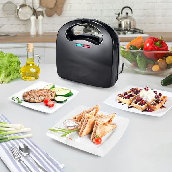 Vielseitiger 3in1 Multi-Grill: Kontaktgrill, Sandwichmaker & Waffeleisen in einem Gerät, (800 W), Abnehmbare Platten, Antihaftbeschichtung