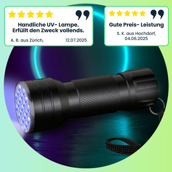 Multifunktionale 2in1 UV-Taschenlampe und Geldschein-/Ausweisprüfer, 21 LEDs, Batteriebetrieb, Für Echtheitsprüfung & Beleuchtung