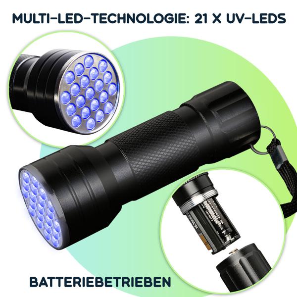 Multifunktionale 2in1 UV-Taschenlampe und Geldschein-/Ausweisprüfer, 21 LEDs, Batteriebetrieb, Für Echtheitsprüfung & Beleuchtung