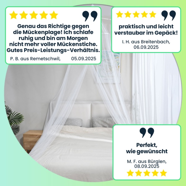 XXL Moskitonetz für Doppelbetten – Feinmaschiges Mückenschutz-Netz (190 Mesh) mit Deckenring, atmungsaktiv & langlebig