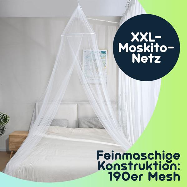 XXL Moskitonetz für Doppelbetten – Feinmaschiges Mückenschutz-Netz (190 Mesh) mit Deckenring, atmungsaktiv & langlebig