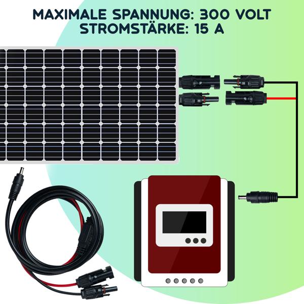 Wetterfestes Solarmodul-Anschlusskabel: MC4-komp. auf DC 5,5x2,1mm, 2m, IP65, sichere & effiziente Verbindung zum Laderegler