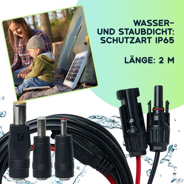 Wetterfestes Solarmodul-Anschlusskabel: MC4-komp. auf DC 5,5x2,1mm, 2m, IP65, sichere & effiziente Verbindung zum Laderegler