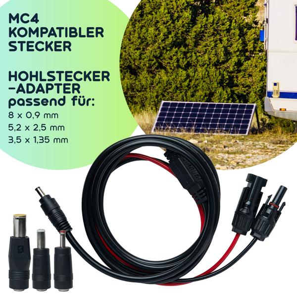 Wetterfestes Solarmodul-Anschlusskabel: MC4-komp. auf DC 5,5x2,1mm, 2m, IP65, sichere & effiziente Verbindung zum Laderegler