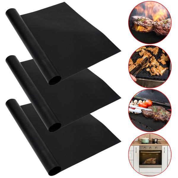 Antihaft BBQ-Grillmatte, 3er-Set Bratmatte aus Glasfaser-Material, wiederverwendbar, für Gasgrill, Holzkohlegrill, Elektrogrill, lebensmittelkonform