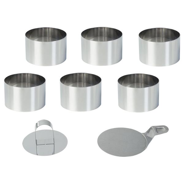 Dessert- & Speiseringe (6er-Set) Ø 8 cm mit Heber & Stampfer – Profi-Anrichtringe aus rostfreiem Edelstahl für kreative Gerichte