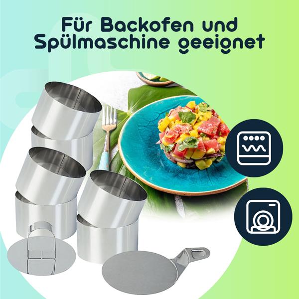 Dessert- & Speiseringe (6er-Set) Ø 8 cm mit Heber & Stampfer – Profi-Anrichtringe aus rostfreiem Edelstahl für kreative Gerichte