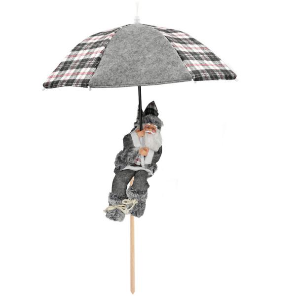 Weihnachtsmann am Fallschirm - LED-Beleuchtung grau-weiss, H 30 cm - Festliche Dekofigur Samichlaus für innen & aussen mit Batteriebetrieb (2x CR2032)