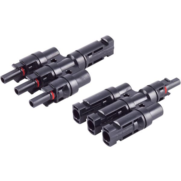 T-Stecker-Adapter Set 3/1 - Parallelschaltung von Solarmodulen - MC4-kompatibel - IP68 - 1.500 V Spannung - Schwarz