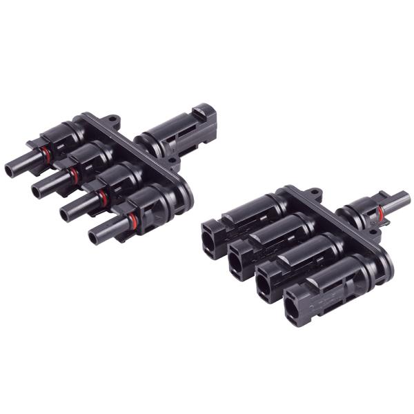 T-Stecker-Adapter Set 4/1 - MC4-kompatibel für mühelose Parallelschaltung von Solarmodulen - Robust, wetterfest IP68, 1.5kV Schwarz