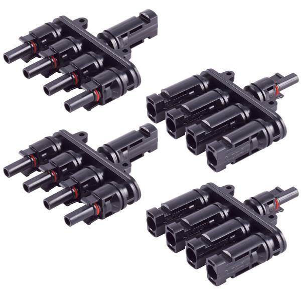 T-Stecker-Adapter Set 4/1 - Parallelschaltung von Solarmodulen - MC4-kompatibel, IP68, 1.5kV, robust, wetterfest, für PV-Anlagen schwarz