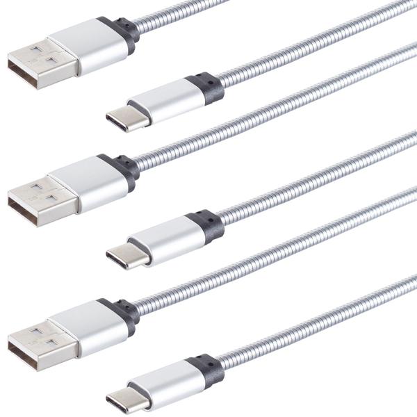 3er-Set Lade- & Datenkabel USB-C-auf-USB-A, silber, 1m