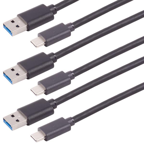 3er-Set USB-C Lade- & Datenkabel - Schnelles Laden & 5 Gbps Datenübertragung für Smartphone Tablet - USB 3.0 - Schwarz - 1m - Robust
