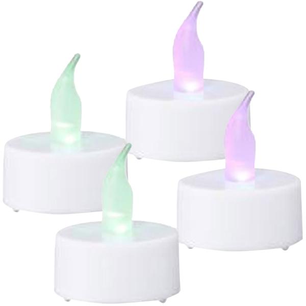 Flackerndes LED-Teelicht mit Farbwechsel 4er-Set - Sicher, batteriebetrieben & inkl. 6h Timerfunktion - Ø 4cm - Ideal für Zuhause & Partys