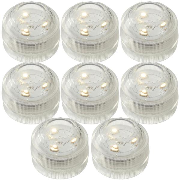 8er-Set LED-Teelicht - Wasserdicht IP68, warmweiss, Ø 3cm für Deko in Pools & Bädern - Flammenlos, batteriebetrieben inkl. Batterien