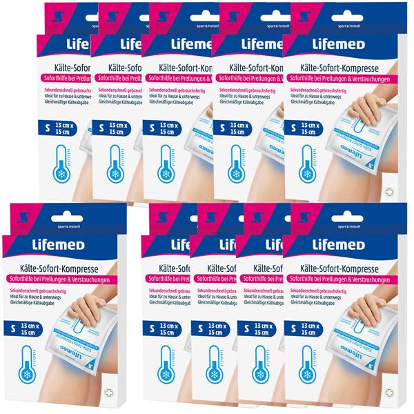 10er-Set Sofort-Kältekompresse für Reisen & Sport - Blitzschnell einsatzbereit gegen Schwellungen, Entzündungen & Schmerzen - 15x13cm, weiss, Einweg