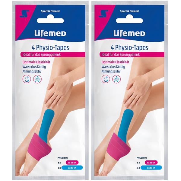 Physio-Tapes Sprunggelenk 2er-Set - 4 vorgeschnittene, atmungsaktive & latexfreie Tapes in 2 Grössen - Stabilisiert Bänder, Muskeln & Gelenke, wasserbeständig